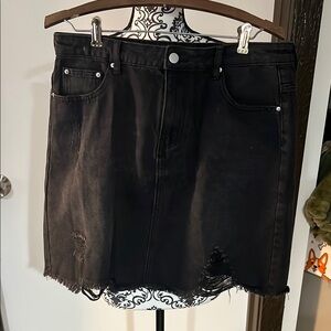 Black Distressed Denim Skirt